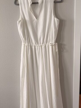 Anne Klein White Textured Sleeveless Drawstring Waist Midi Dress Size 12